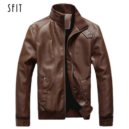 SFIT 2019 New Fashion Autumn Male Leather Jacket Plus Size 3XL Black Brown Mens Stand Collar Coats Leather Biker Jackets