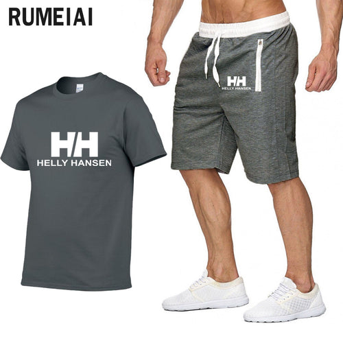 New Men's Sport Suits Helly Hansen T Shirts+shorts Men Sports Joggers Training Suit brand Gym Fitness Tracksuits Sets streetwear