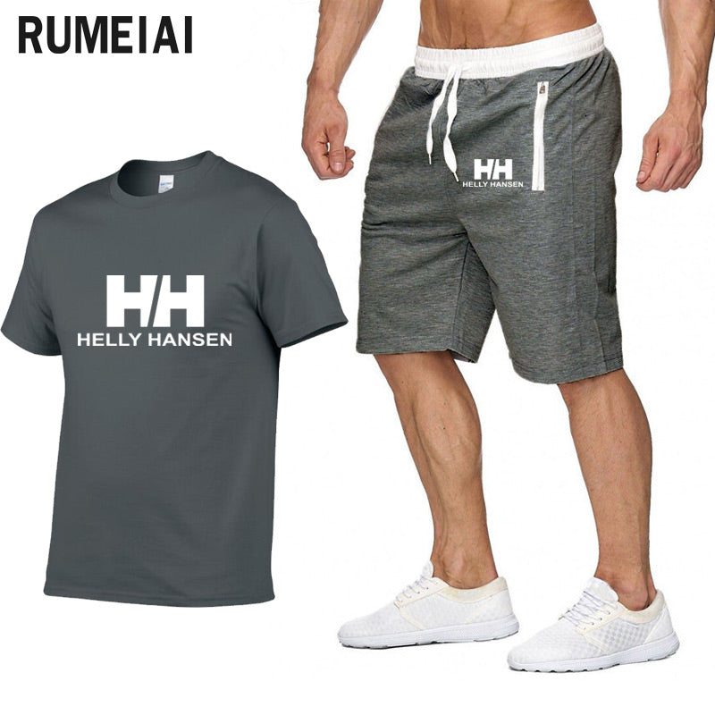 New Men's Sport Suits Helly Hansen T Shirts+shorts Men Sports Joggers Training Suit brand Gym Fitness Tracksuits Sets streetwear