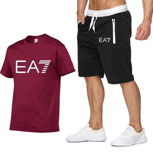 2019 Train Graphic Series Print Fashion For Men New EA7 white Short Sleeve Men Tracksuits Set Male T-shirt fashion Clothing