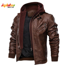 Men's Autumn Winter Motorcycle Leather Jacket Windbreaker Hooded PU Jackets Male Outwear Warm Baseball Jackets Plus Size 3XL