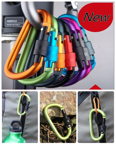 free shipping carabiner climbing 8cm locking type d quickdraw carabiner buckle buckle hanging aluminum nut backpack buckle #1217