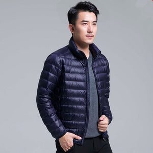 QUANBO Brand Autumn Winter Light Down Jacket Men's Fashion Hooded Short Large Ultra-thin Lightweight Youth Slim Coat 5XL