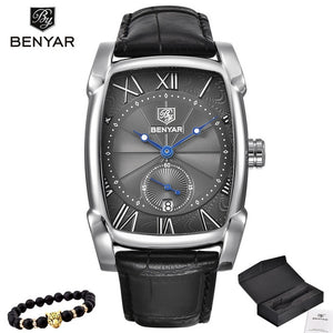 Benyar Watches Men Luxury Brand Quartz Mens Wist watches Military Leather Strap Casual Square Watch Waterproof Reloj de hombre