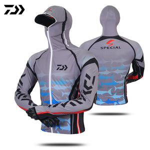 Daiwa Professional Fishing Hoodie Anti-UV Sunscreen Sun Protection Face Neck Fishing Shirt Breathable Quick Dry Fishing Clothes