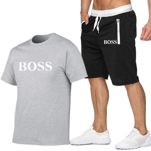 New Fashion Sportsuit and Tee Shirt Set Mens T Shirt Shorts + Short Pants Men Summer Tracksuit Men Casual Brand Boss Tee Shirts