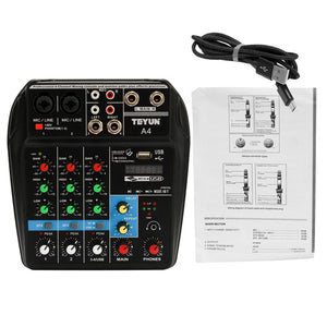 TU04 BT Sound Mixing Console Record 48V Phantom Power Monitor AUX Paths Plus Effects 4 Channels Audio Mixer with USB